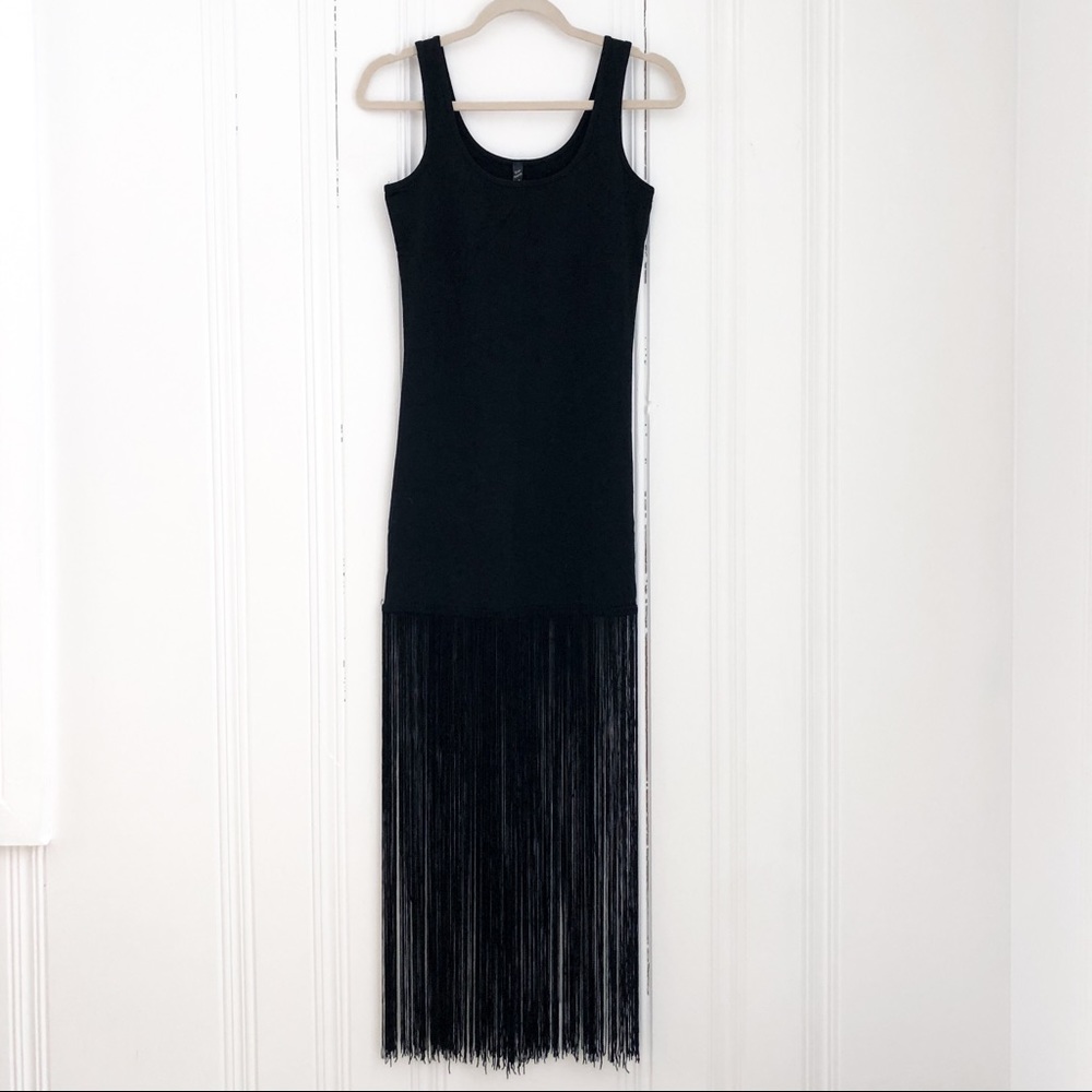 Vintage Black Bodycon Fringe LBD Dress